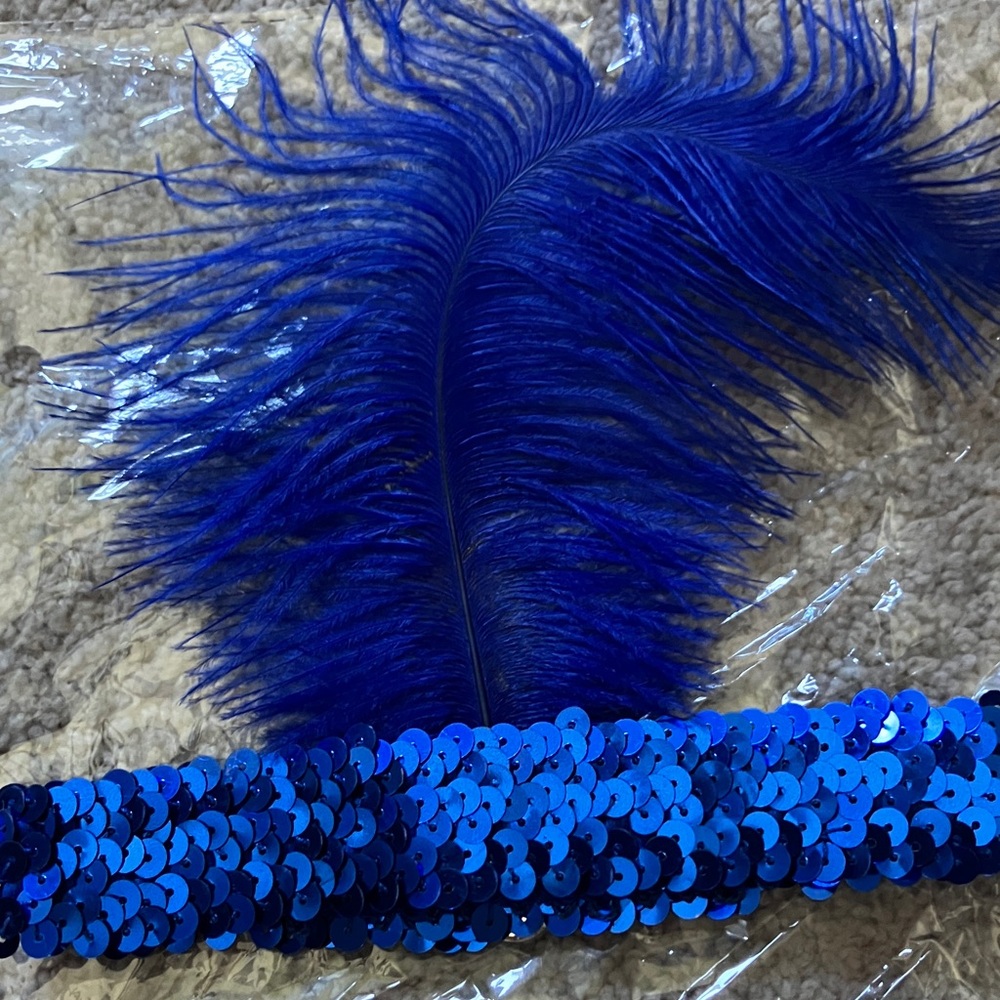 Flapper Sequin Feather Headband Blue NWT - Picture 3 of 3